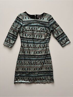 Patterned Mini Dress in Turquoise and Black by Red Chilli (fits like a size 2)